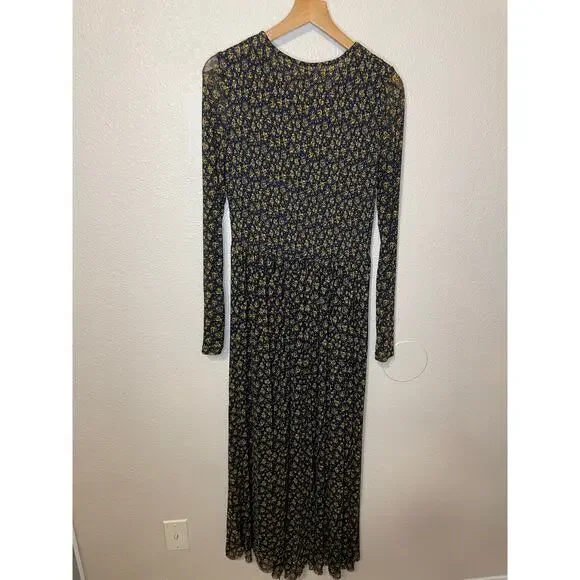Fee People Hello and Goodbye Mesh Black Floral Long Sleeve Maxi Dress Sm Cottage - Picture 3 of 12